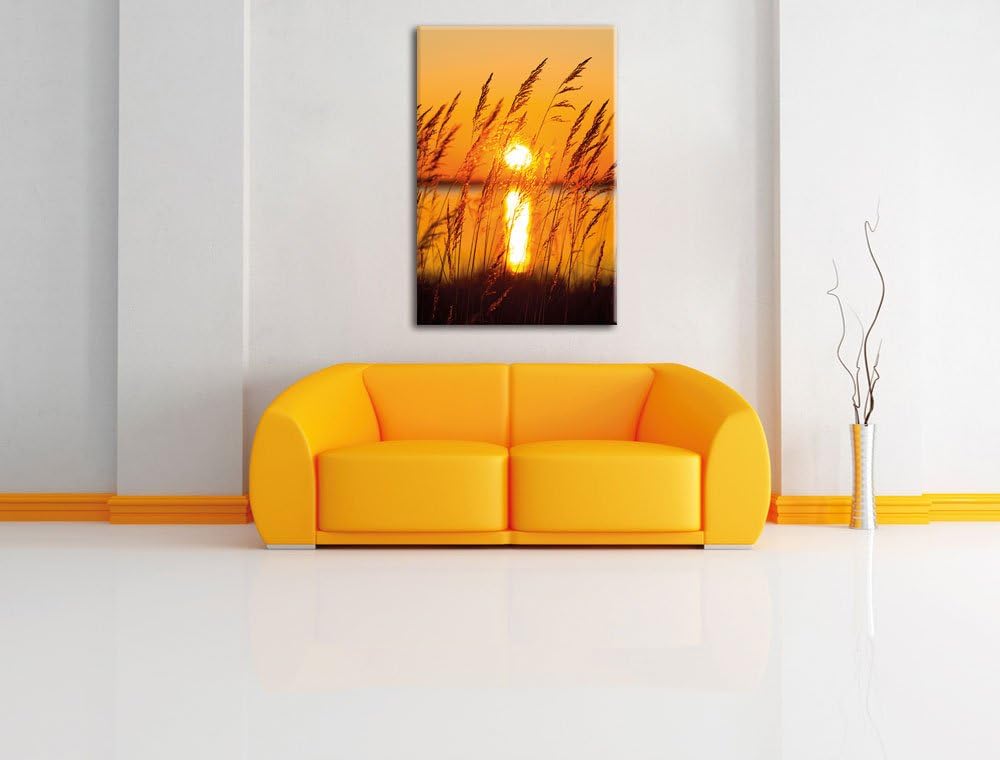 Sonne zwischen Gräsern, Format: 100x70 auf Leinwand, XXL riesige Bilder fertig gerahmt mit Keilrahme
