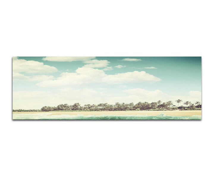 Paul Sinus Art Panoramabild auf Leinwand und Keilrahmen 150x50cm Meer Strand Wolken Himmel Vintage