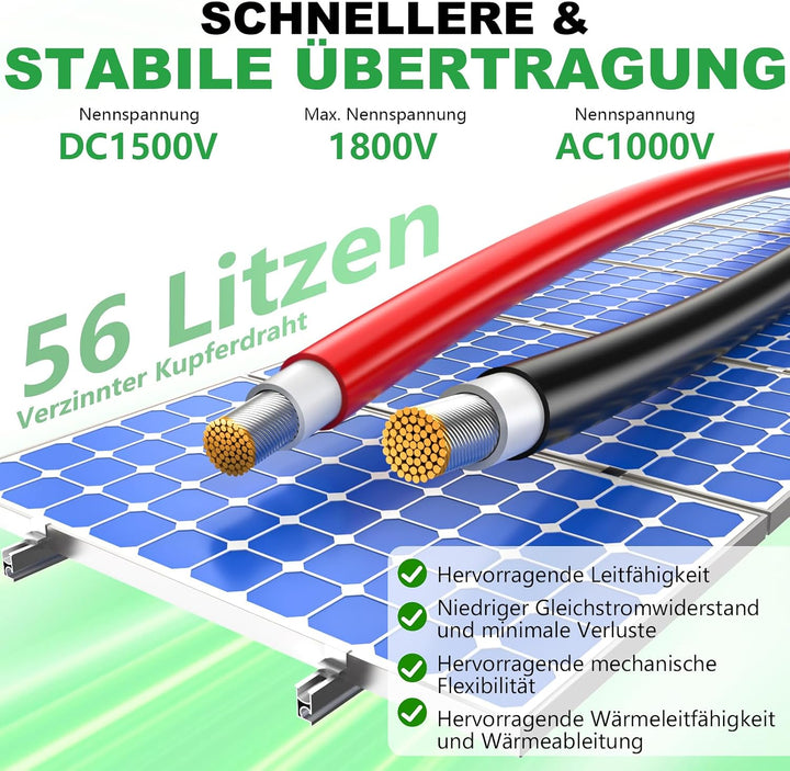 Oududianzi 2x30m Solarkabel 4mm2, Solarkabel Verlängerung 30m, PV Kabel 4mm2, Photovoltaik Kabel, So