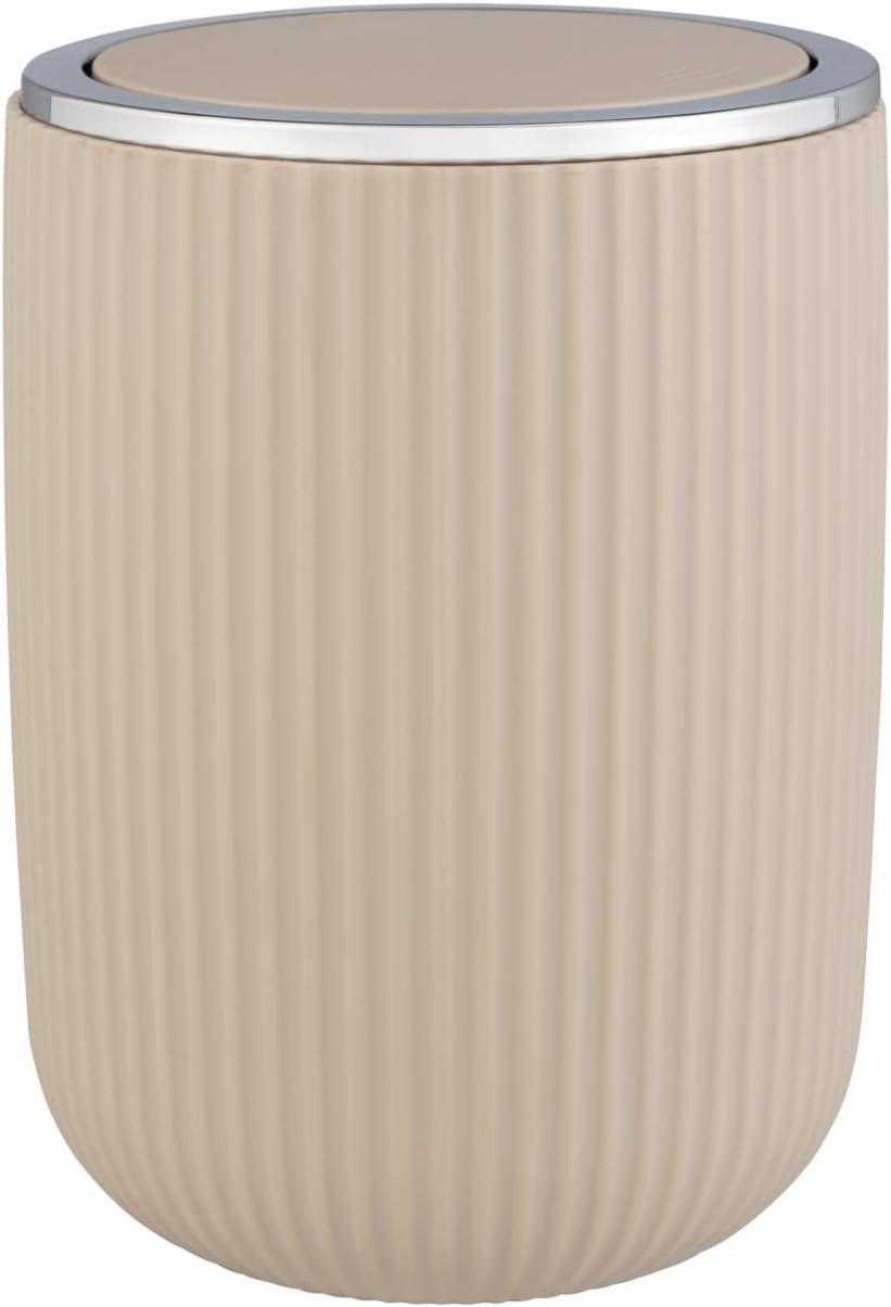 WENKO Schwingdeckeleimer Mod. Agropoli S Beige, 2 Liter, Badezimmer-Mülleimer mit Deckel, Abfalleime