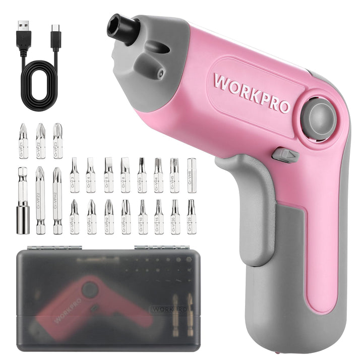 WORKPRO Akkuschrauber Set 3,6V, Exzentrischer Schraubendreher, mit 21 Bits und Verlängerungsstange,