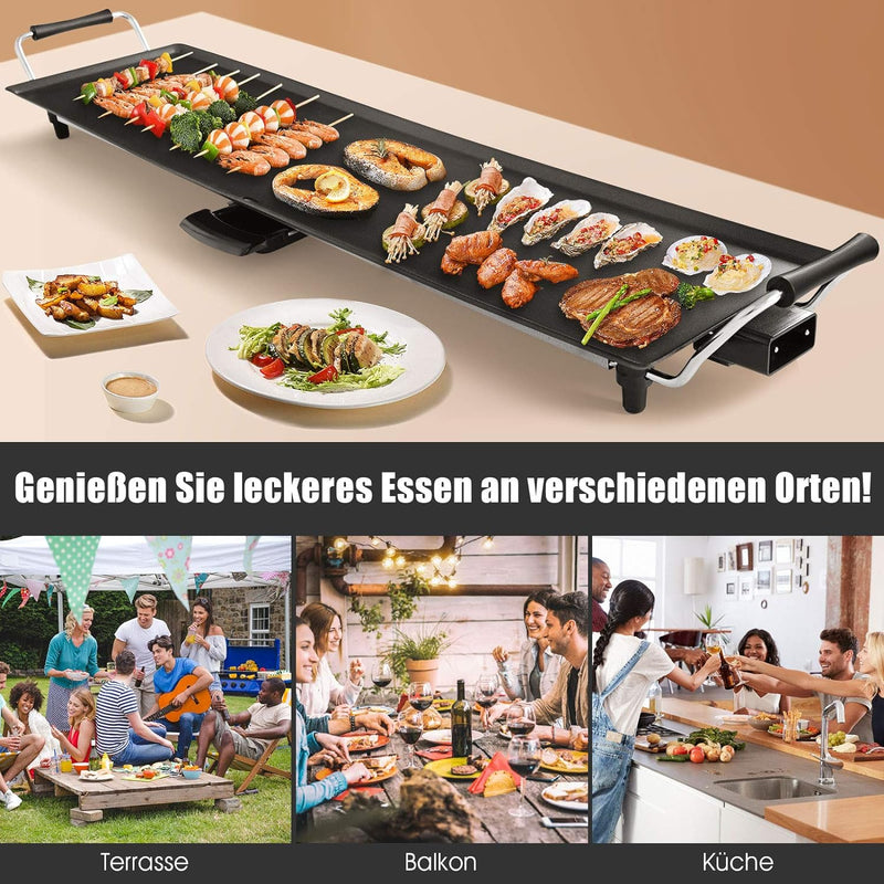 GOPLUS Elektrogrill 1800W, Teppanyaki Grillplatte mit Antihaftebeschichtung, Tischgrill inkl. Einste