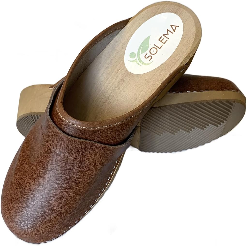 Solema Erik Lederschuhe Clog Pantolette Komfortschuhe Hausschuhe, Herren 45 EU Dunkler Cognac, 45 EU