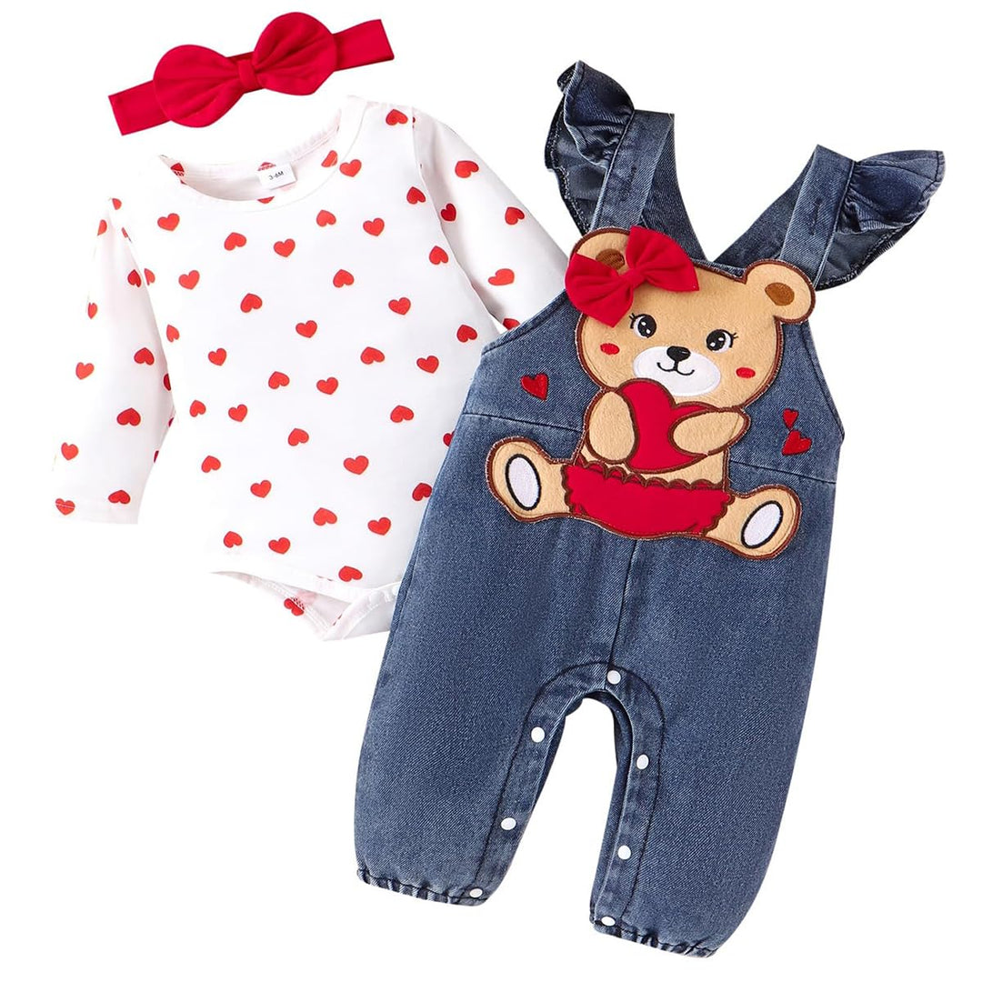 Baby Mädchen Kleidung Outfits Herbst Winter Niedlich Liebe Druck Strampler Cartoon Bär Overalls Hose