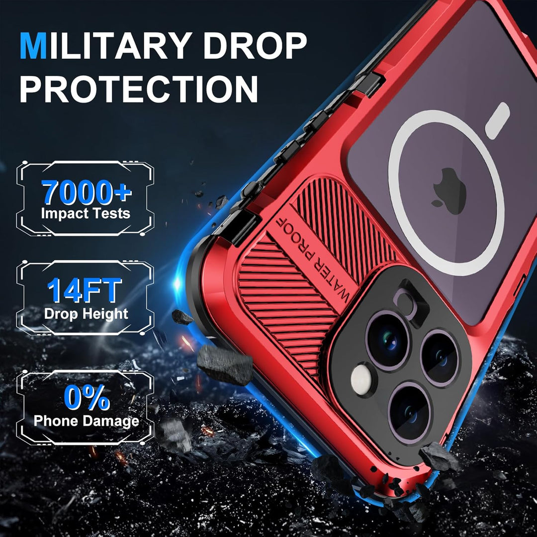 WIFORT für iPhone 14 Pro Max Hülle Wasserdicht mit MagSafe, 360 Outdoor Metall Schutzhülle mit Displ