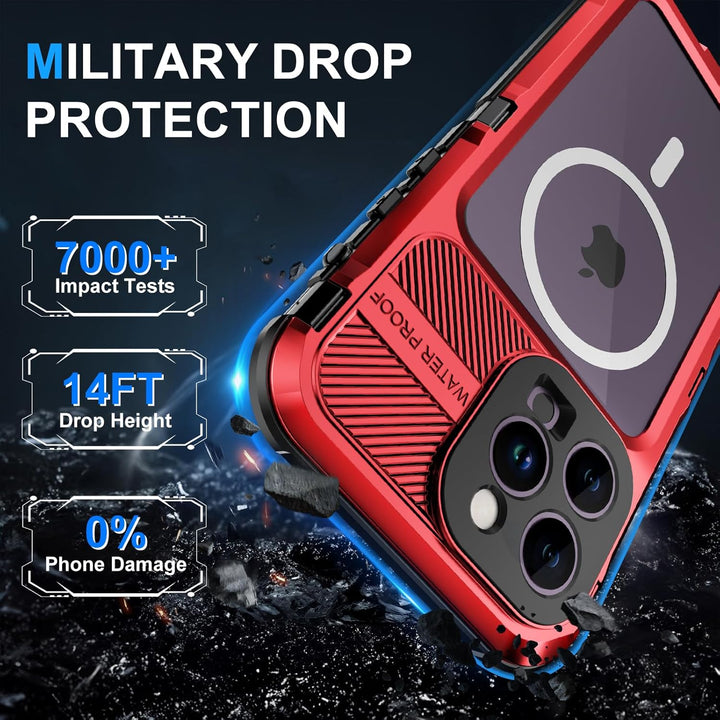 WIFORT für iPhone 14 Pro Max Hülle Wasserdicht mit MagSafe, 360 Outdoor Metall Schutzhülle mit Displ