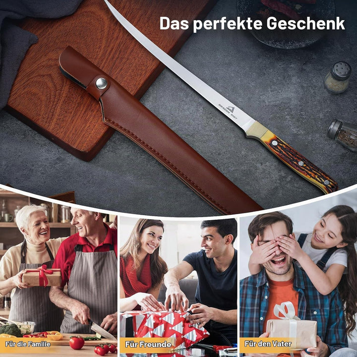 DRAGON RIOT Filetiermesser Fisch, 22 CM Fishing Edelstahl Fischmesser mit Anti-Rutsch-Griff，Ausbeinm
