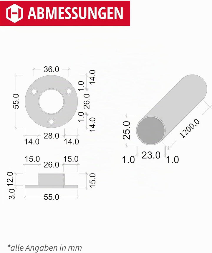 Gedotec Kleiderstange Wandmontage rund | 1 Set Garderobenstange mit 2 Stk Schrankrohrlager Chrom glä