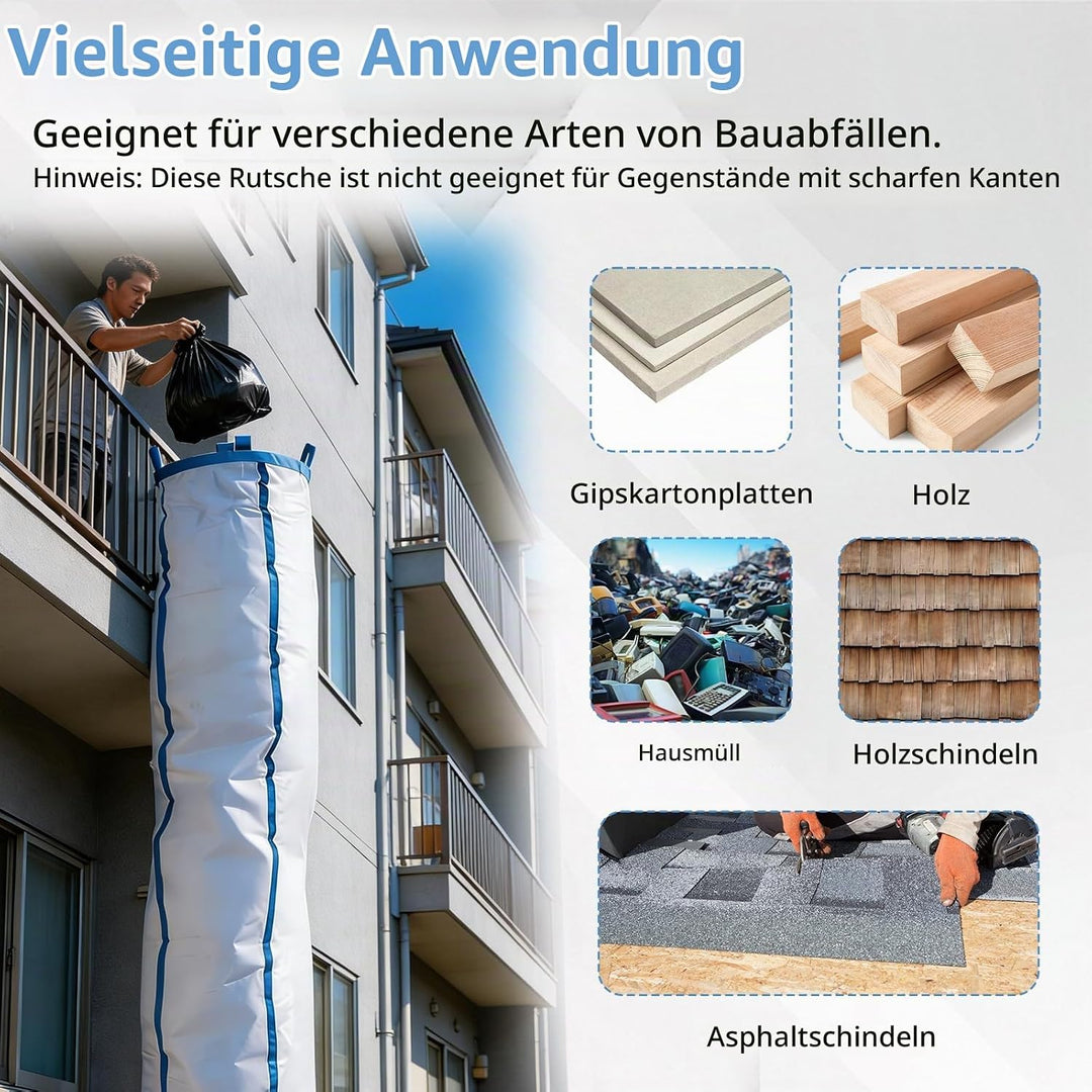 Schuttrutsche, 4m Bauschuttrutsche mit 8 Kabelbindern, Staubreduzierung, Platzsparend, Reissfester G