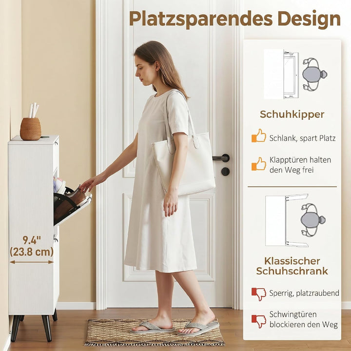 HOMCOM Schuhschrank mit 2 Klappen, Schmal Schuhkipper mit 2 Soft-Close-Türen mit Lederoptik, Verstel