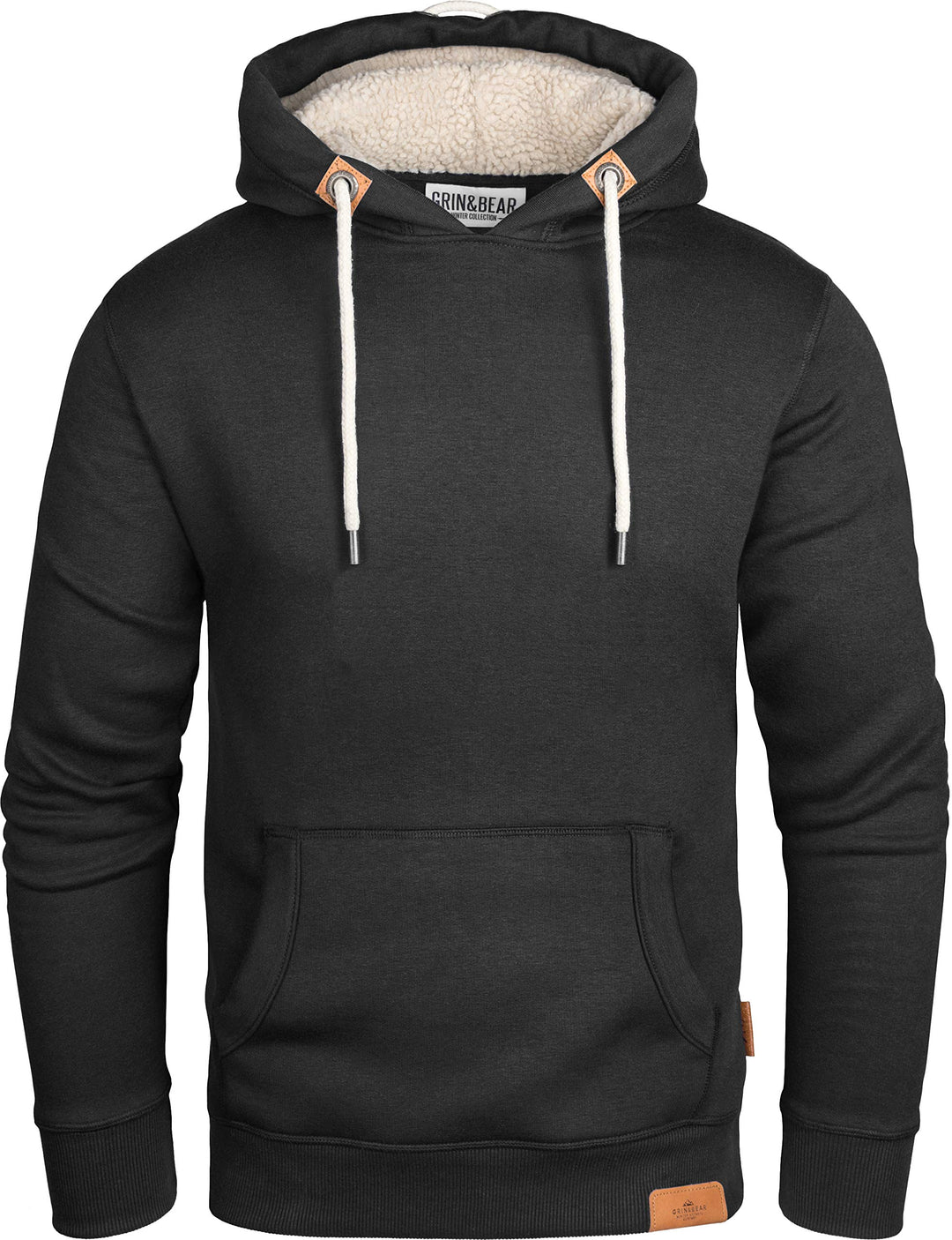 Grin&Bear Herren Kontrast Kapuzenpullover Kapuzenjacke Hoodie mit Teddy Fleece Kapuze GEC473 XL Schw