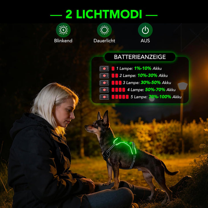 Hundegeschirr Leuchtend Wiederaufladbares Leuchtgeschirr für Hunde Led Beleuchtetes Hundegeschirr fü