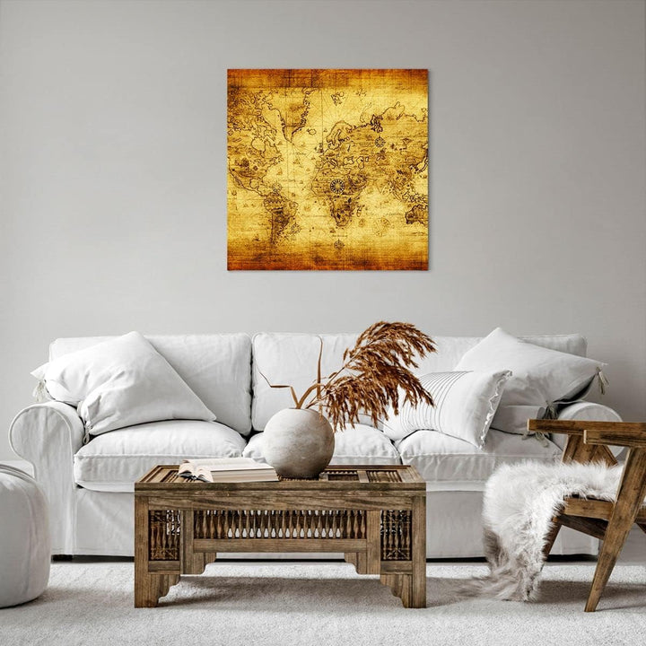 Bilder auf Leinwand Karte Welt Kontinente Leinwandbild mit Rahmen 60x60cm Wandbilder Dekoration Wohn