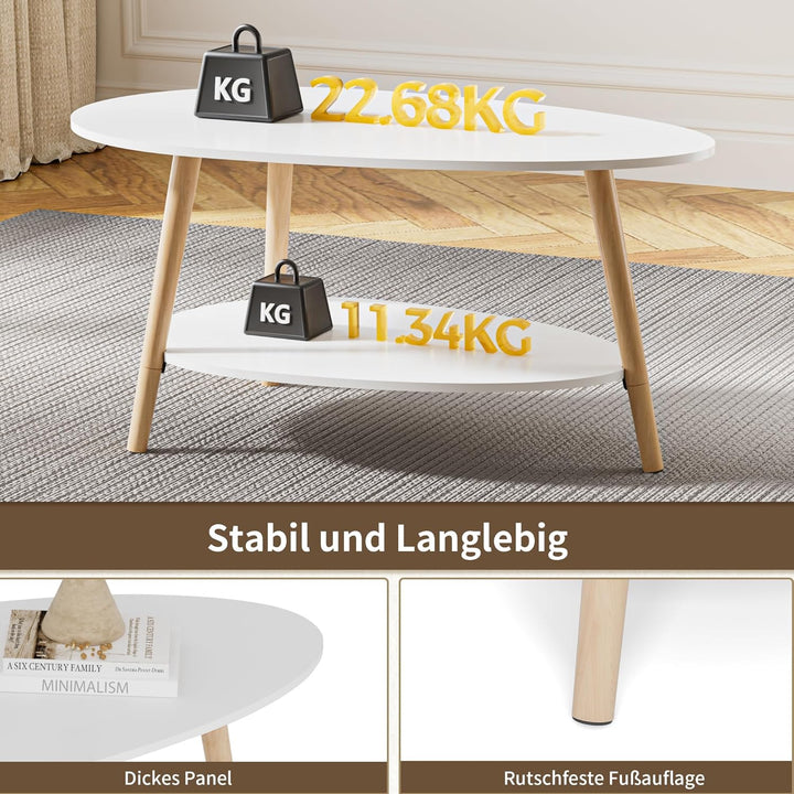 Massivholz Teetisch, Oval-Doppelschicht-Couchtisch, Runder Tisch für das Wohnzimmer, Couchtisch, Sei