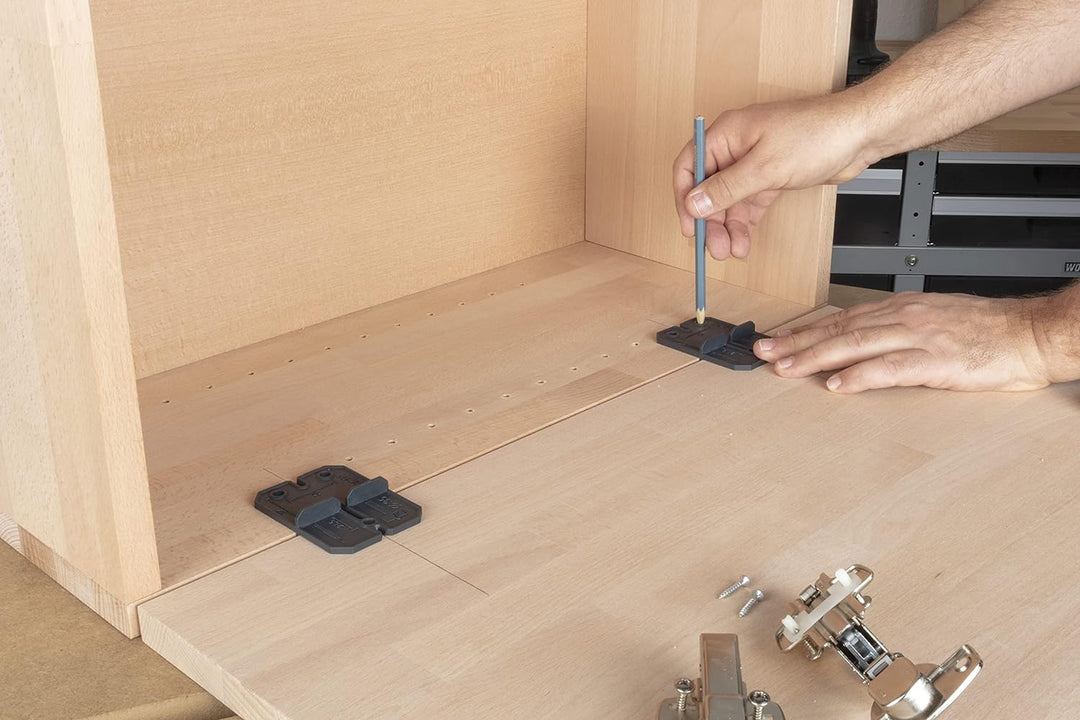 wolfcraft Scharnierloch-Set 4655000 Zur einfachen Installation von Topfscharnieren, 26 mm türkis, 26