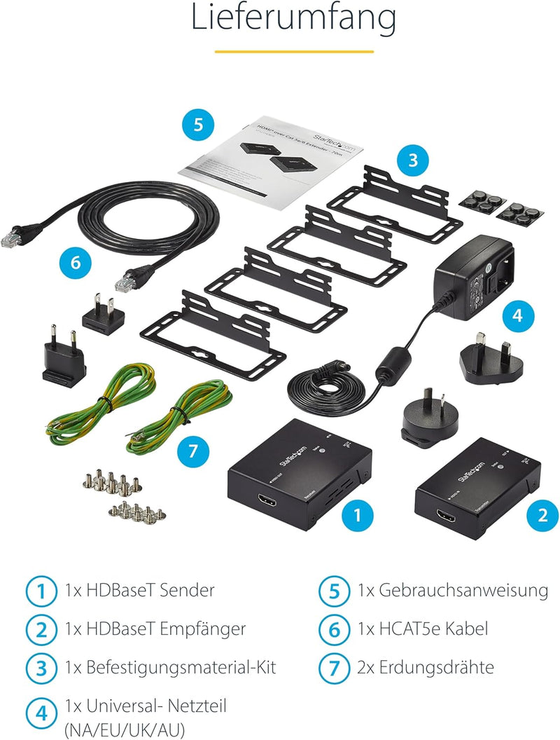 StarTech.com StarTech.com HDMI über CAT5 HDBaseT Extender, Power over Cable, Ultra HD 4K, 70m HDMI-V