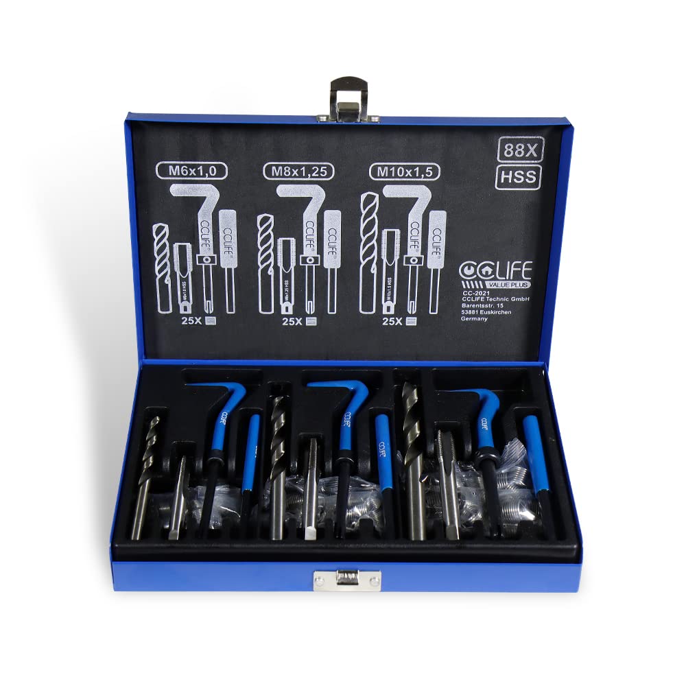 CCLIFE 88tlg Gewinde Reparatur Satz Gewindereparatur M6,M8,M10 Gewindehüls Einsätze, 88tlg