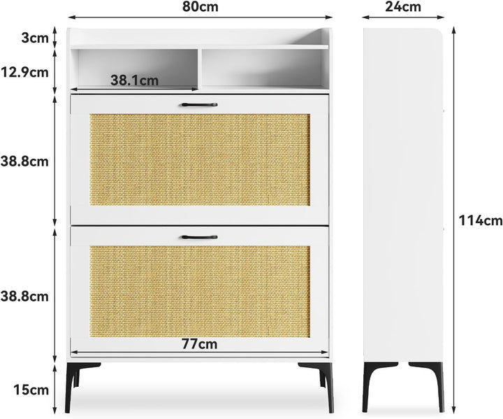 Dripex Schuhschrank schmal, Schuhkipper mit Rattan-Dekor, mit 2 Flip-Schubladen,Schuhregal schmal mi