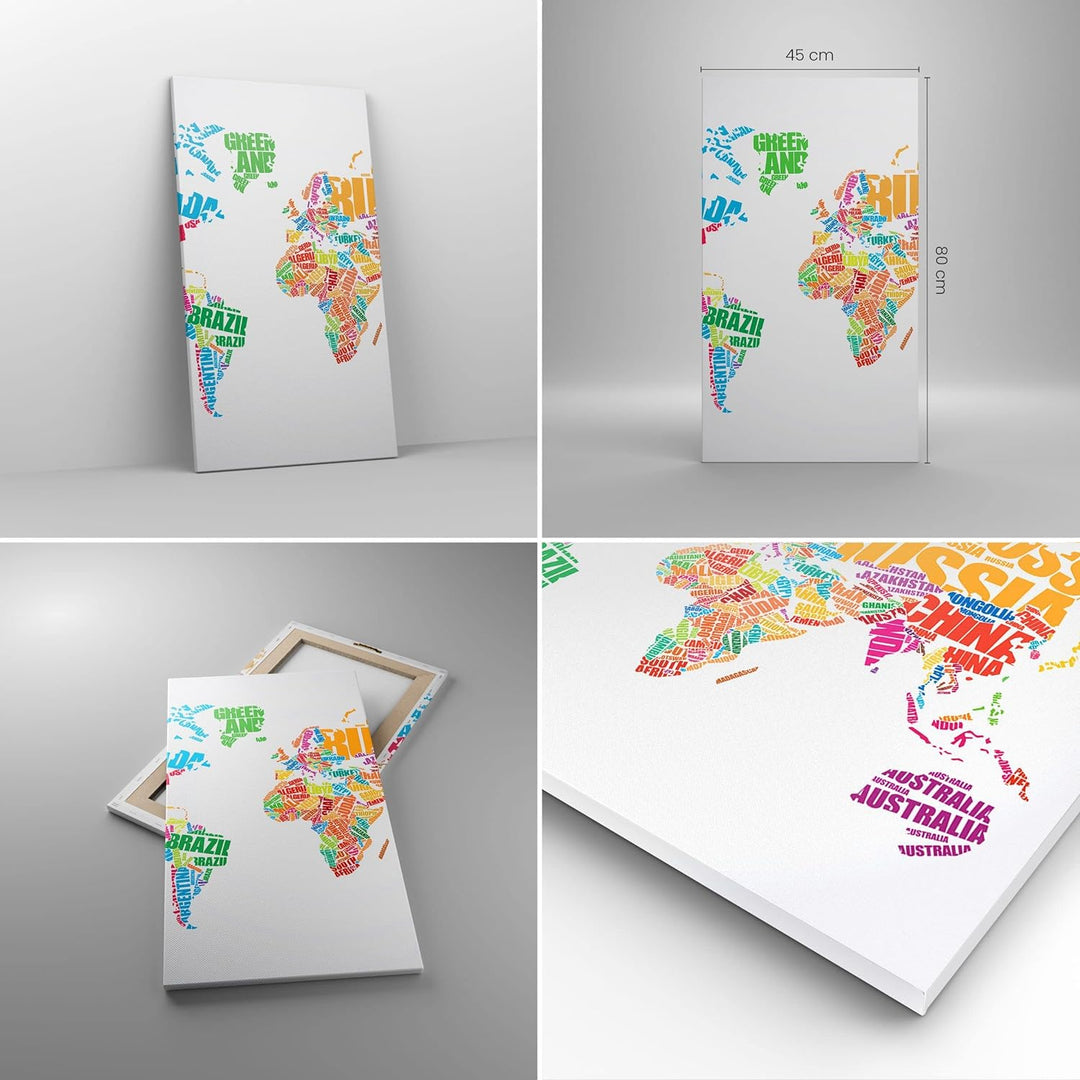 Bilder auf Leinwand Karte Worte Welt Geographie Leinwandbild mit Rahmen 45x80cm Wandbilder Dekoratio