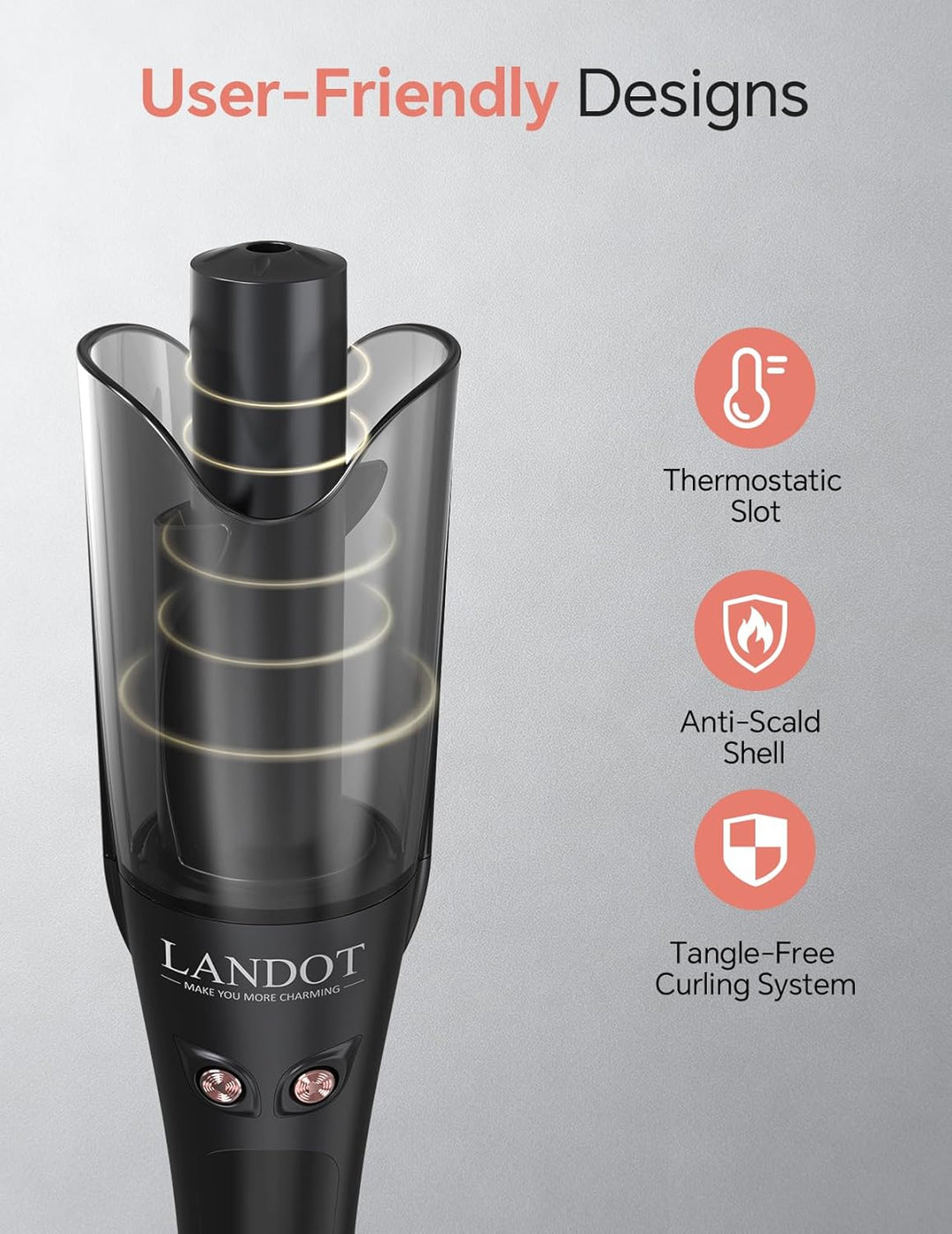 LANDOT 25mm Automatischer Rotierender Lockenstab Mit Keramik-Beschichtung, 8 Temperaturstufen, Locke