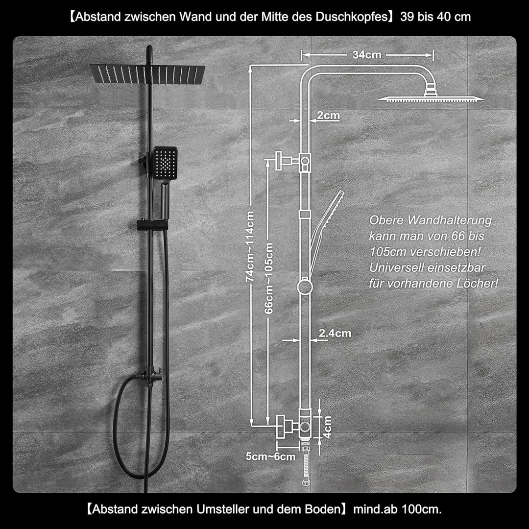 Görbach Duschset Duschsystem Überkopfbrauseset Duschstange Duschsäule ohne Duscharmatur matt schwarz