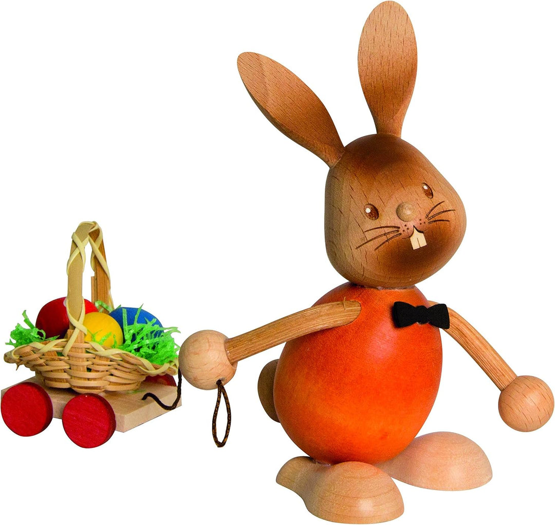Drechslerei Kuhnert - Osterdekoration / Osterhase - Stupsi Hase mit Eierwagen - 12cm - aus Holz - Ma