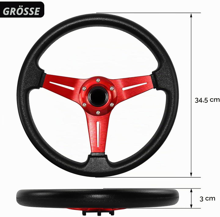 Acclcors Universal Rennlenkrad, Drifting-Lenkrad,Gaming Lenkrad 13.6" 6 Schrauben Grip Vinyl Leder m