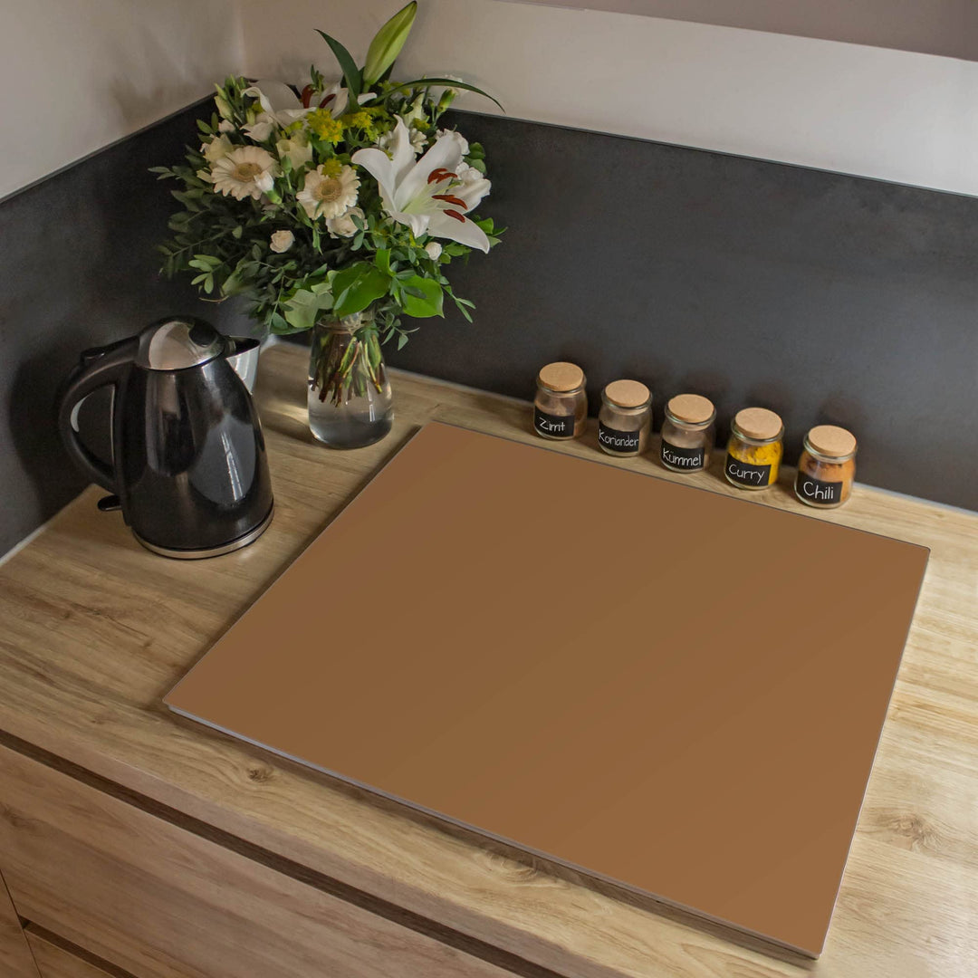banjado® Herdabdeckplatte Glas 1-teilig 60x52 cm/Schneidebrett Herdabdeckung mit Motiv Kupfer Metall