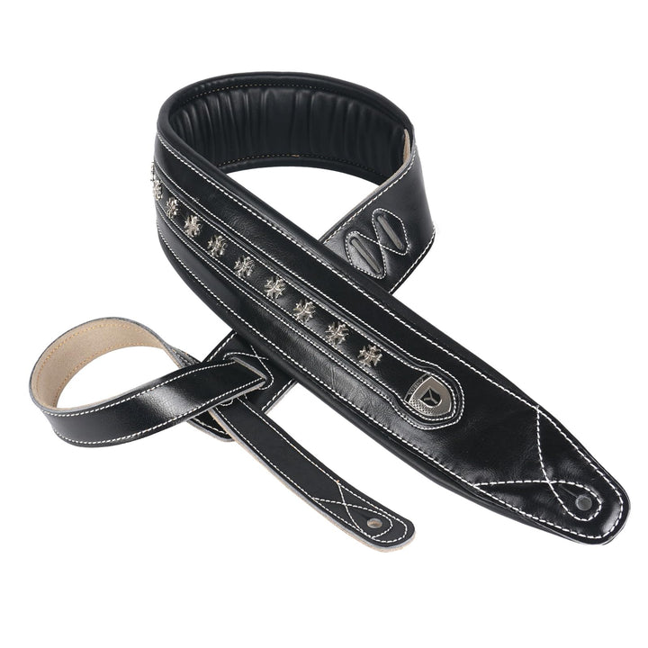 yueko Rindsleder Leder und PU Gitarrengurt Gurt Band für Akustik E-Gitarre Bass mit Metall Nieten, Y