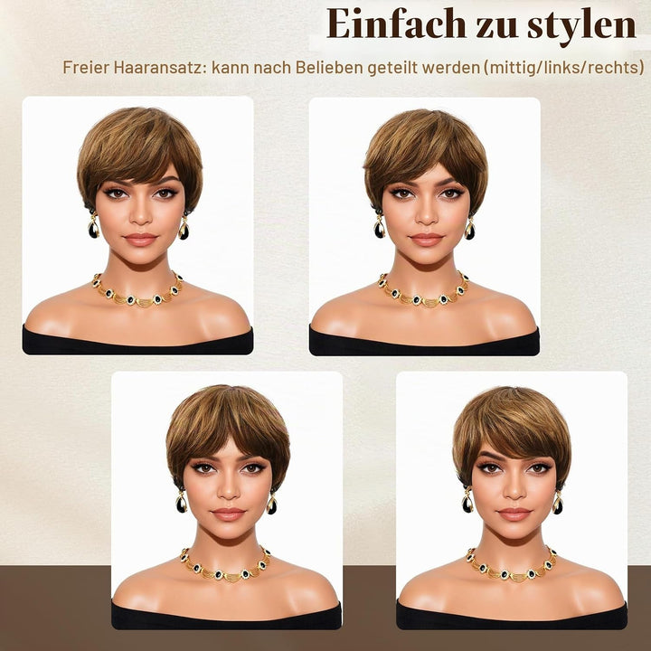 RUWISS Pixie Cut Perücken für Schwarze Frauen Pixie Cut Echthaar Perücken Short Layered Perücken Upp