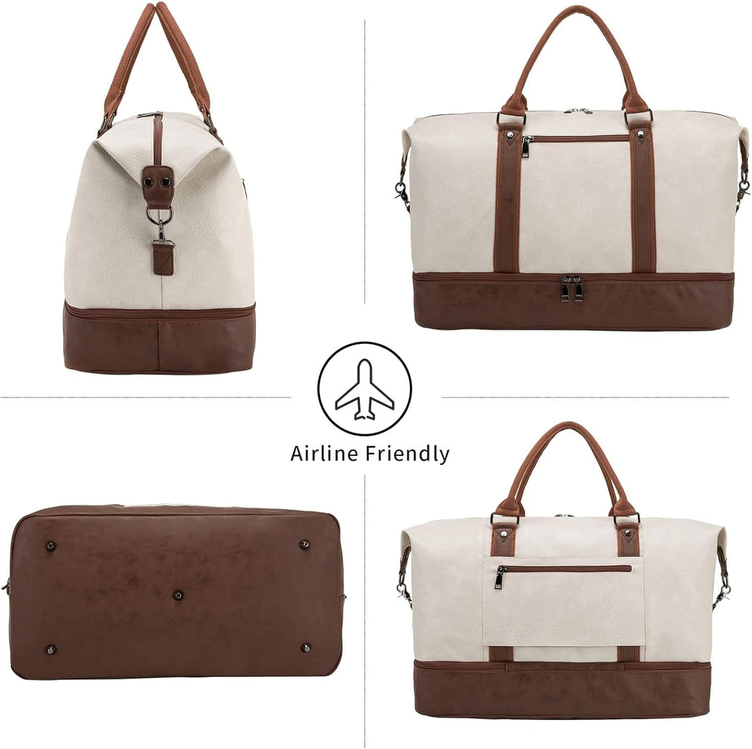 Reisetasche für die Nacht, Segeltuch, Leder, übergrosse Wochenendtasche, grosse Handgepäcktasche, Re