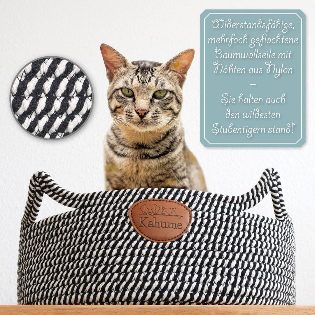 Kahume Katzenbett waschbar, Katzenkorb aus Baumwollseilen, ECO Katzenkörbchen, Hundebett Korb gefloc