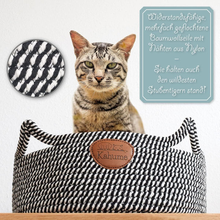 Kahume Katzenbett waschbar, Katzenkorb aus Baumwollseilen, ECO Katzenkörbchen, Hundebett Korb gefloc
