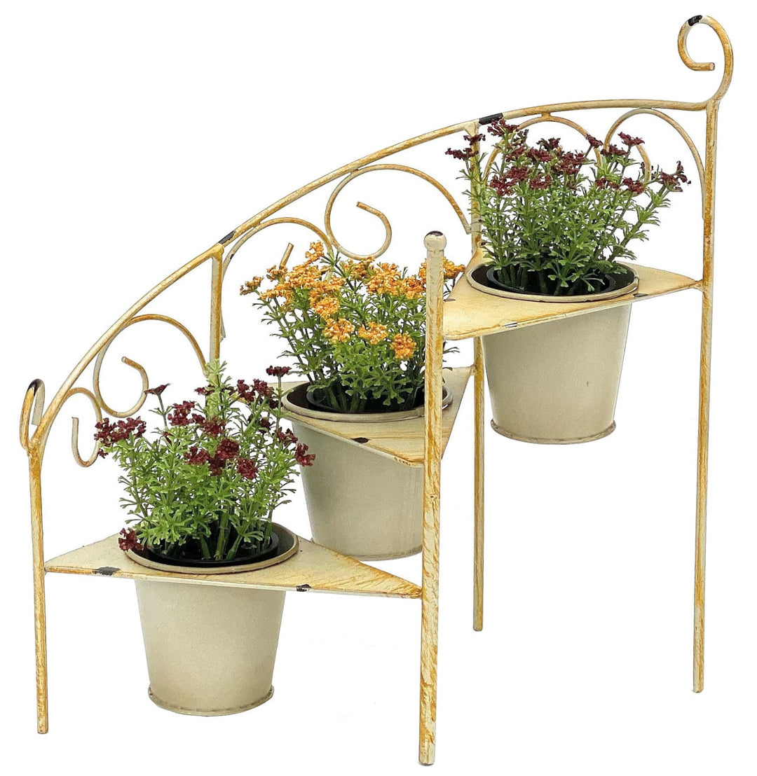 DanDiBo Blumentreppe Metall 38 cm Blumenständer mit 3 Töpfe 96098 Gelb Blumenständer Shabby Chic Blu
