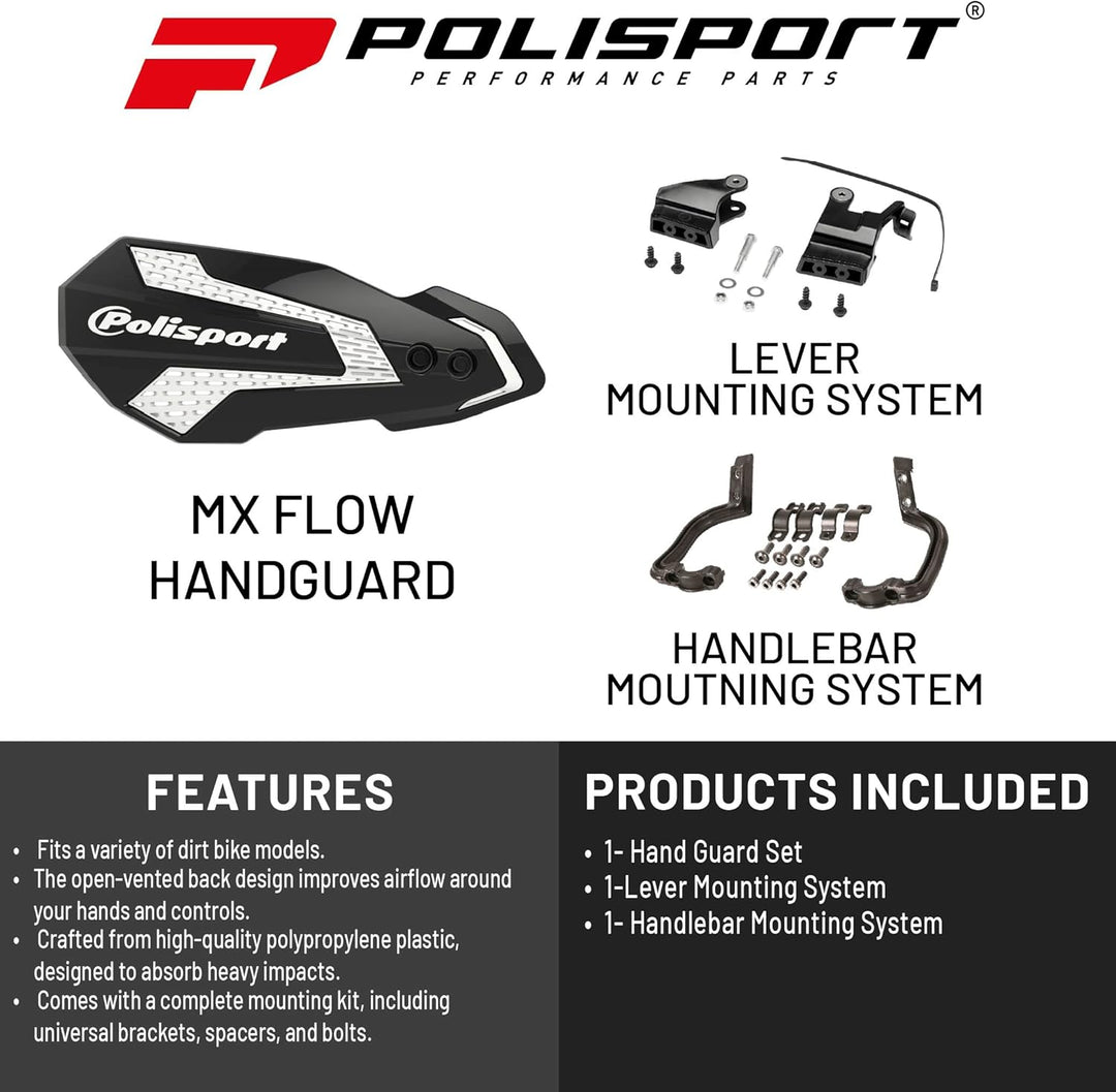 POLISPORT 8308200007 - Handprotektoren MX FLOW 1 MX-Style Befestigungspunkt aus Kunststoff inklusive