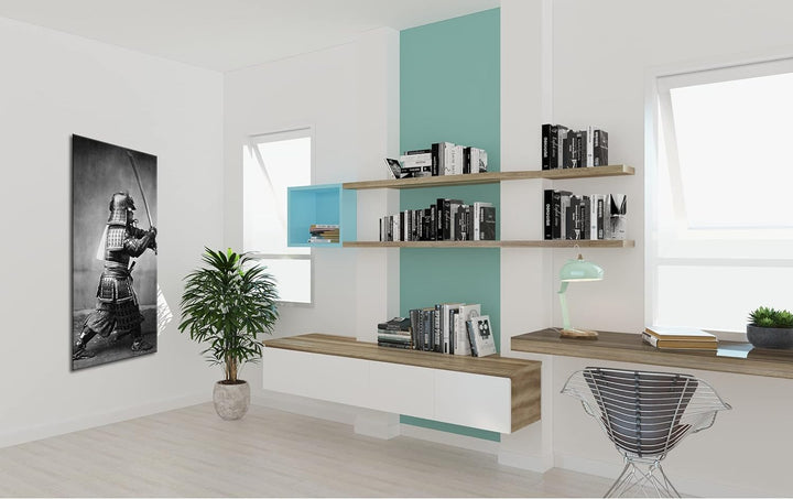 kampfbereiter Samurai-Krieger Panorama 80x40 cm als Leinwandbild, Motiv fertig gerahmt auf Echtholzr