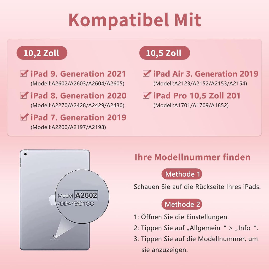 TQQ Tastatur Hülle für iPad 10.2 Zoll (9/8/7 Generation), für iPad Air 3rd und iPad Pro 10.5, Wieder