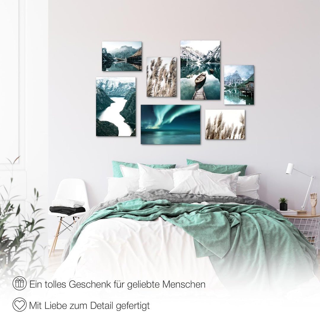Novart Wandbilder Natur Berge See - KOMPLETT AUFHÄNGFERTIG - Aurora Grün Wohnzimmer Schlafzimmer - 7