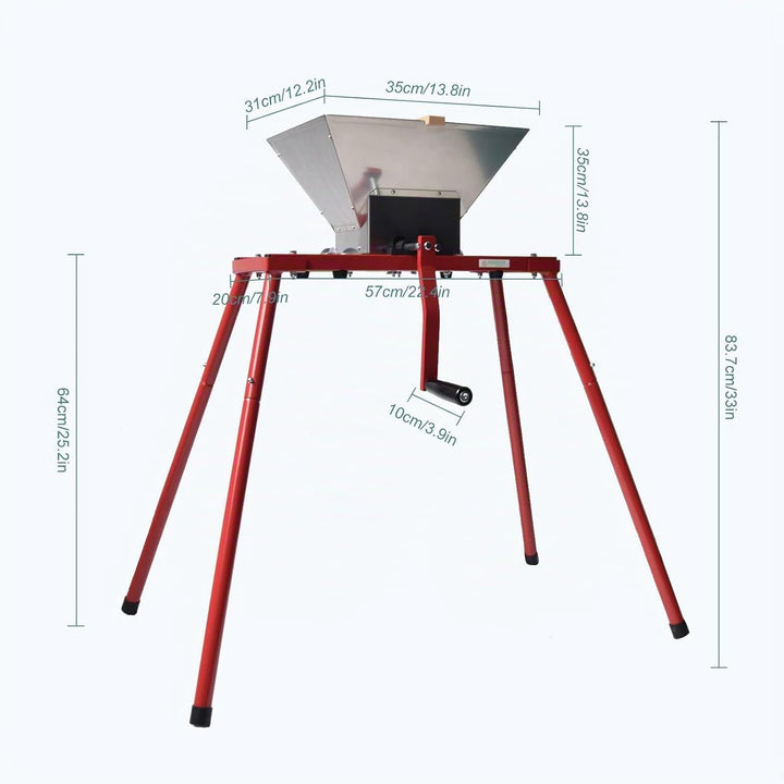 SQUEEZE master 7L Obstmühle mit Ständer, Edelstahl Apfelpresse, 7 Liter Handmühle, Edelstahltrichter