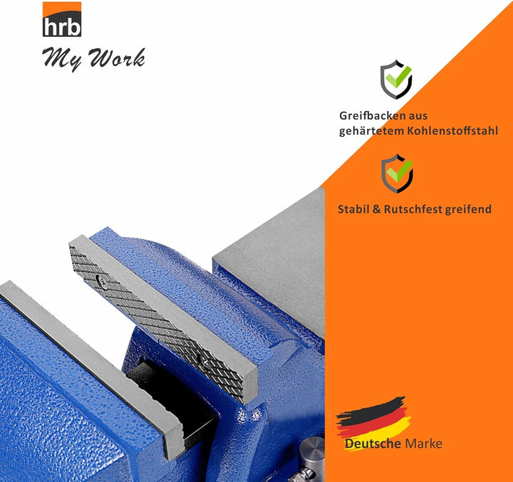 Robuster HRB Schraubstock 125 mm Backenbreite für Werkbank 360° drehbar (Spannweite 120 mm, Gewicht