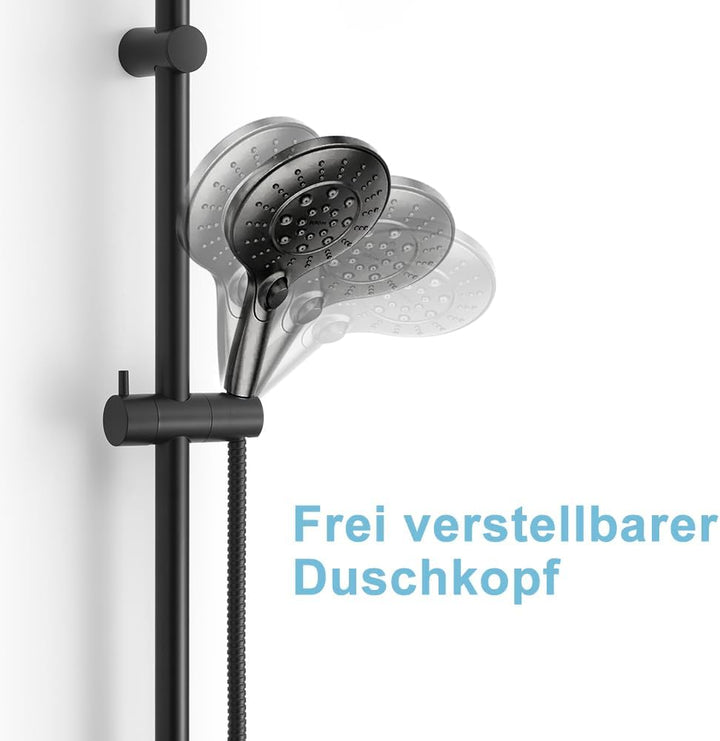 OFFO Duschstange Schwarz, 103cm segmentierte, wandmontierte Duschstange, verstellbarer Abstand 60 bi