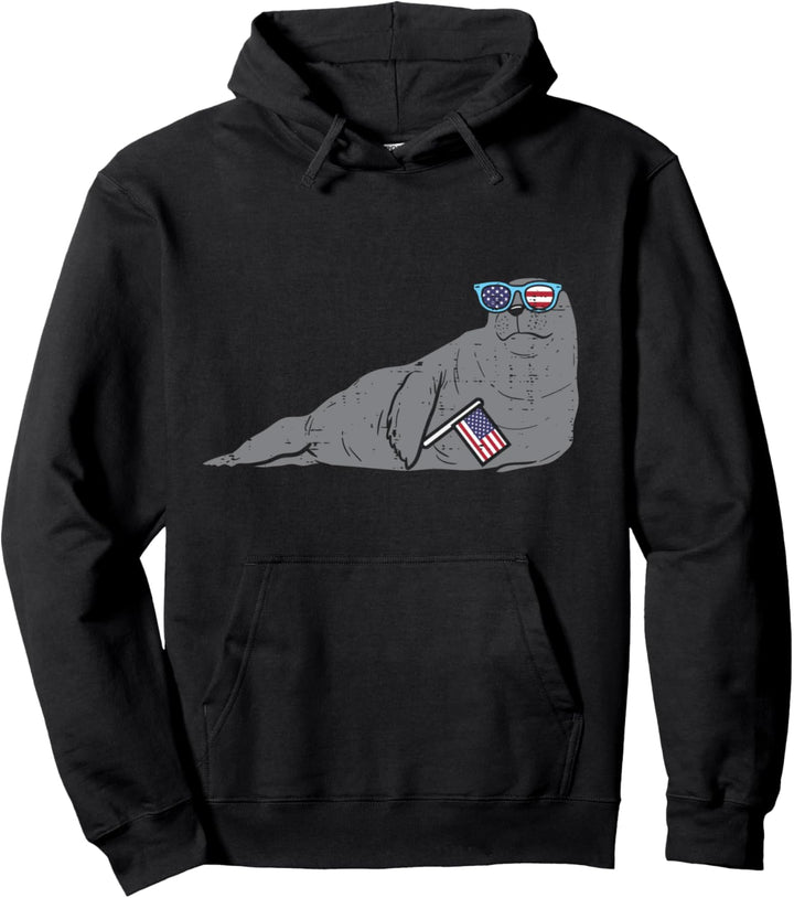 Seal American Flag USA 4th Of July Fourth Patriot Animal Pullover Hoodie