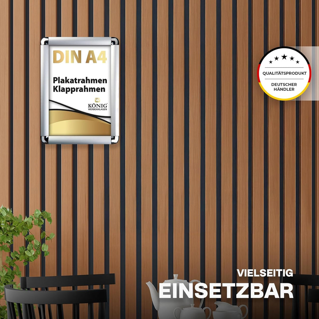10 Plakatrahmen DIN A4 | abgerundete Ecken | 25mm Alu Profil, Silber | inkl entspiegelter Schutzsche