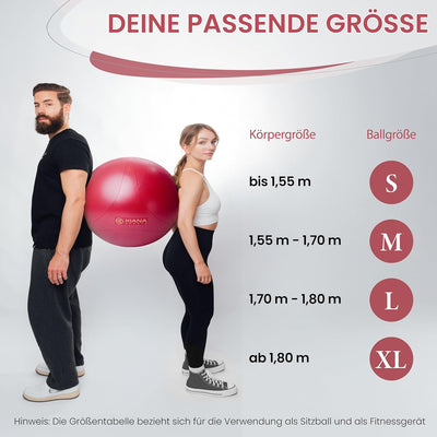 KIANA SPORTS® Gymnastikball & Sitzball - 4 Grössen - Deutsche Entwicklung - Rutschfester Yoga Ball m