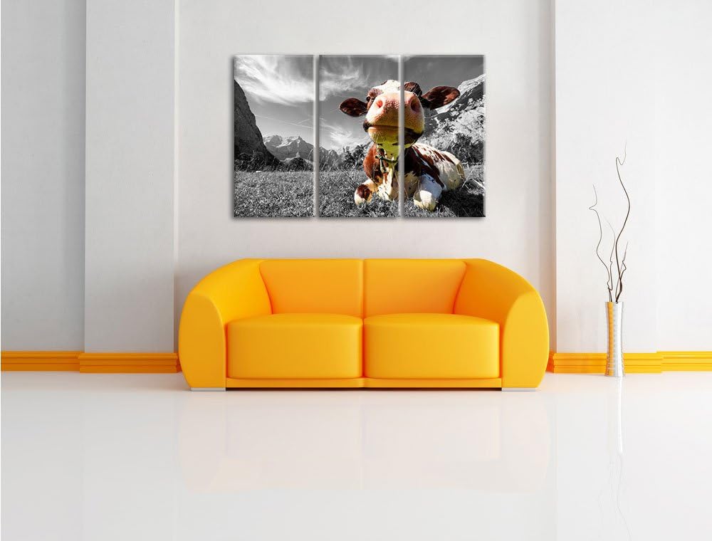 Pixxprint Kuh im Karwendelgebirge als Leinwandbild/Grösse: 3 Teilig (120x80 cm) cm/Wandbild/Kunstdru