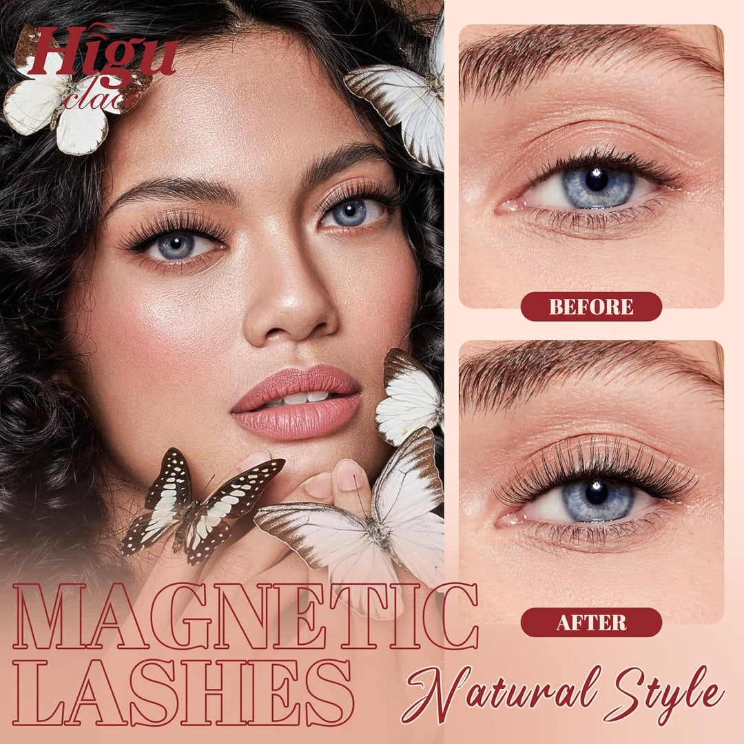 Higu clace Weiches Magnetische-Wimpern, Magnet-Wimpern Ohne Eyeliner | Magnetische Wimpern Natural L
