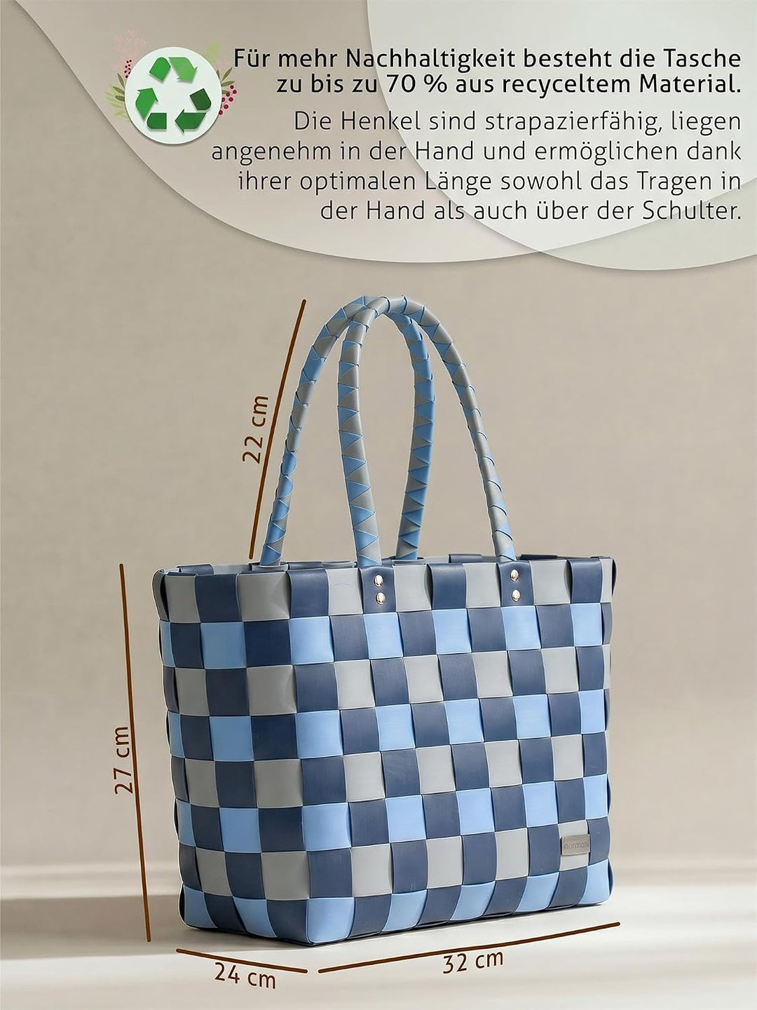 normani Einkaufstasche geflochten mit Henkeln - Tragetasche extra robust Farbe Classic/Namaka Classi