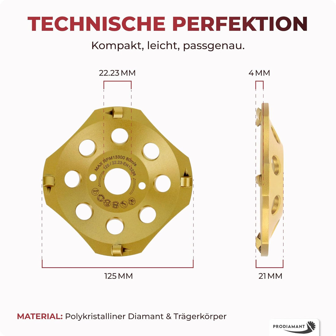 PRODIAMANT PKD Diamant-Schleiftopf 125 mm x 22,2 mm 4 Segmente Diamantschleiftopf 125mm passend Wink