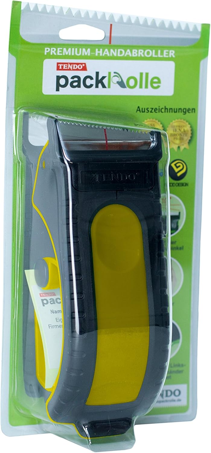 Paketbandabroller von Packrolle in Gelb | Innovativer Packbandabroller für schnelles und sicheres ei