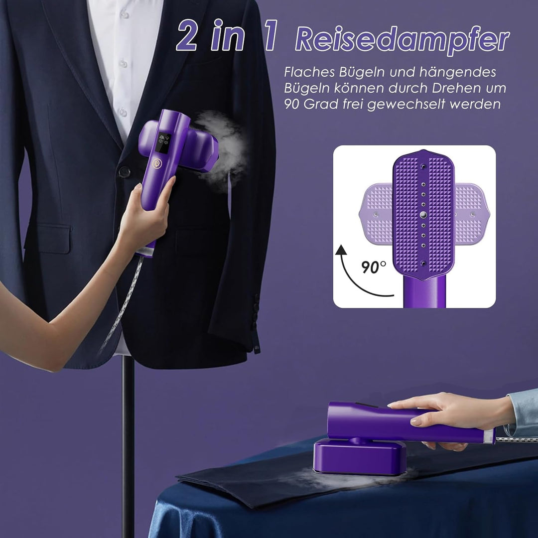 Dampfglätter, Steamer 2-in-1 Hand Bügeleisen für Kleidung Tragbarer Dampfglätter mit LED Display, 4